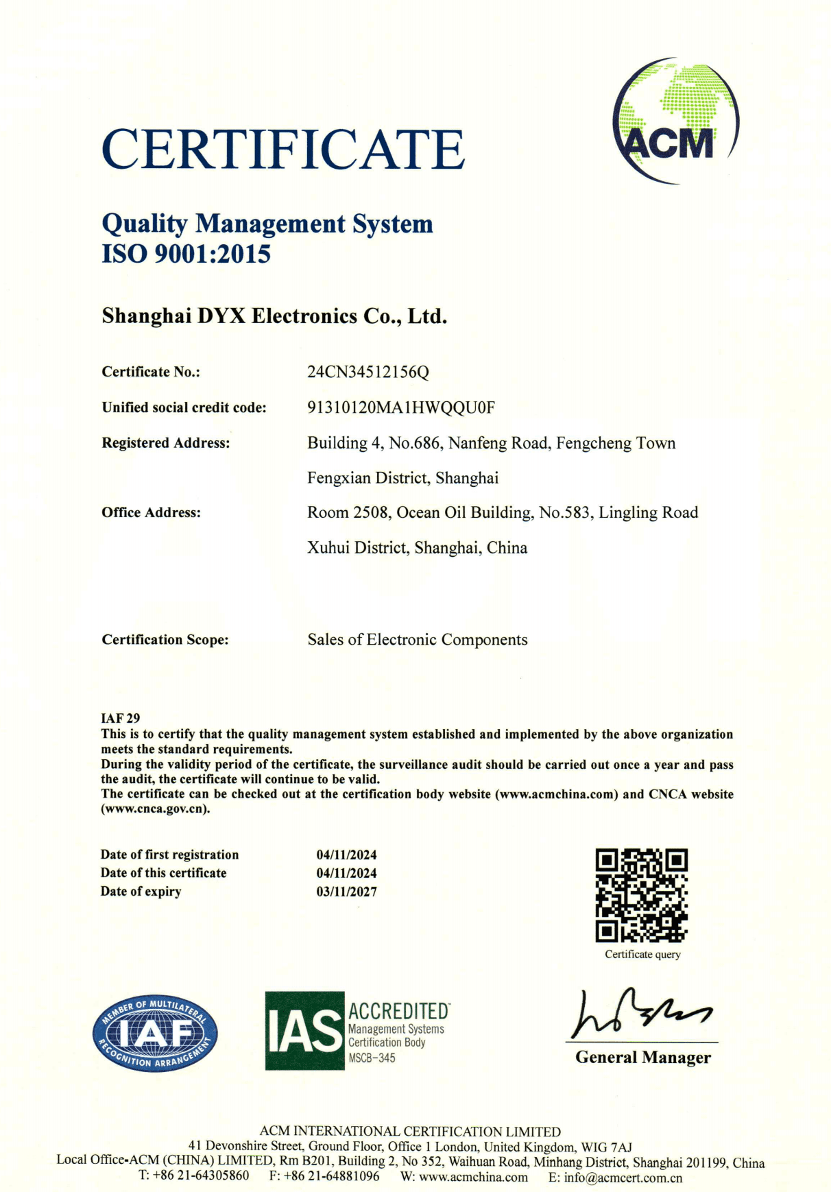 ISO 9001:2015 certificate